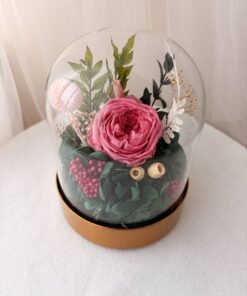 Premium Deep Pink Glass Dome (Gold Base)