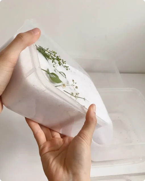 Step 5:Carefully pour the excess Silica Gel into another container, picking out your dried flowers in the process